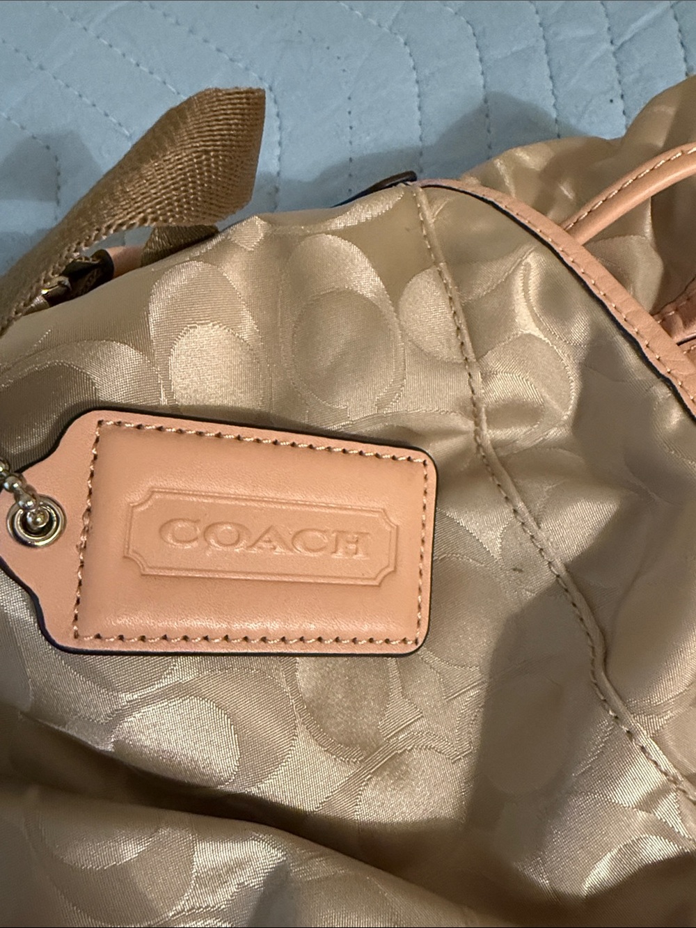 Coach Cream Signature Nylon Backpack with Pink Trim - Picture 13 of 13